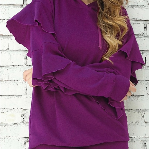 Tiered Ruffle Sleeve Hoodie - Picture 3 of 6